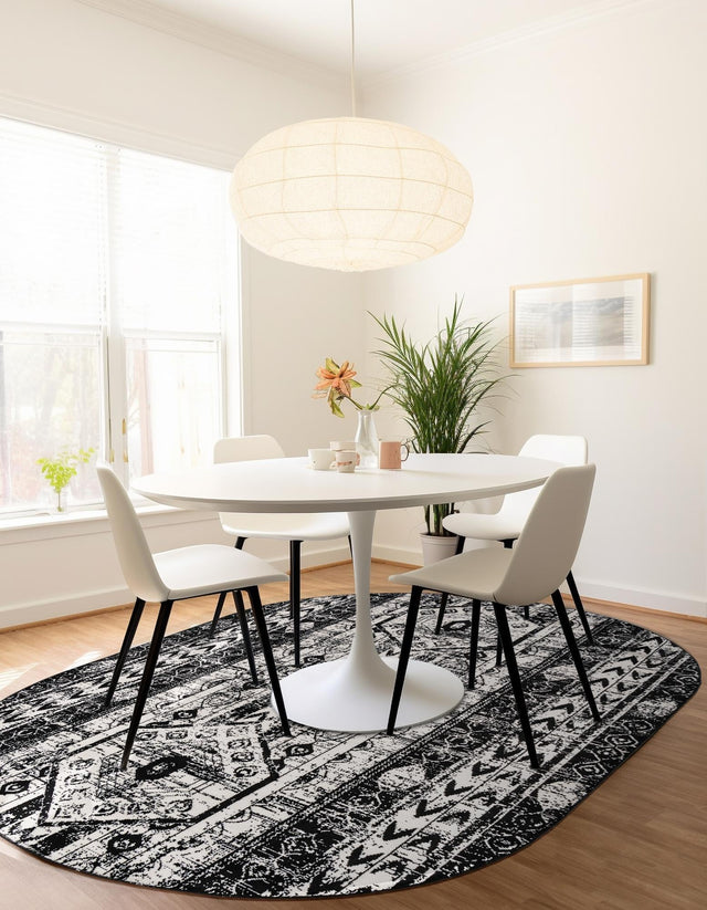 Black and White 5' 3 x 8' Portland Oval Area Rug 85% Polypropylene & 15% Polyester Vintage Distressed Traditional Carpet for Home Decor for Sale at Rug Engine