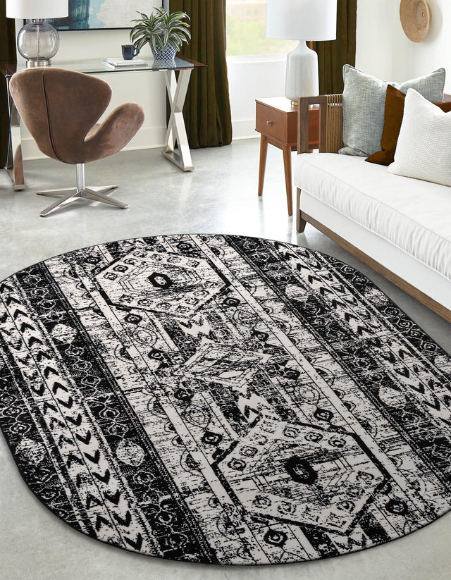 Black and White 3' 1 x 5' 3 Portland Oval Area Rug 85% Polypropylene & 15% Polyester Vintage Distressed Traditional Carpet for Home Decor for Sale at Rug Engine