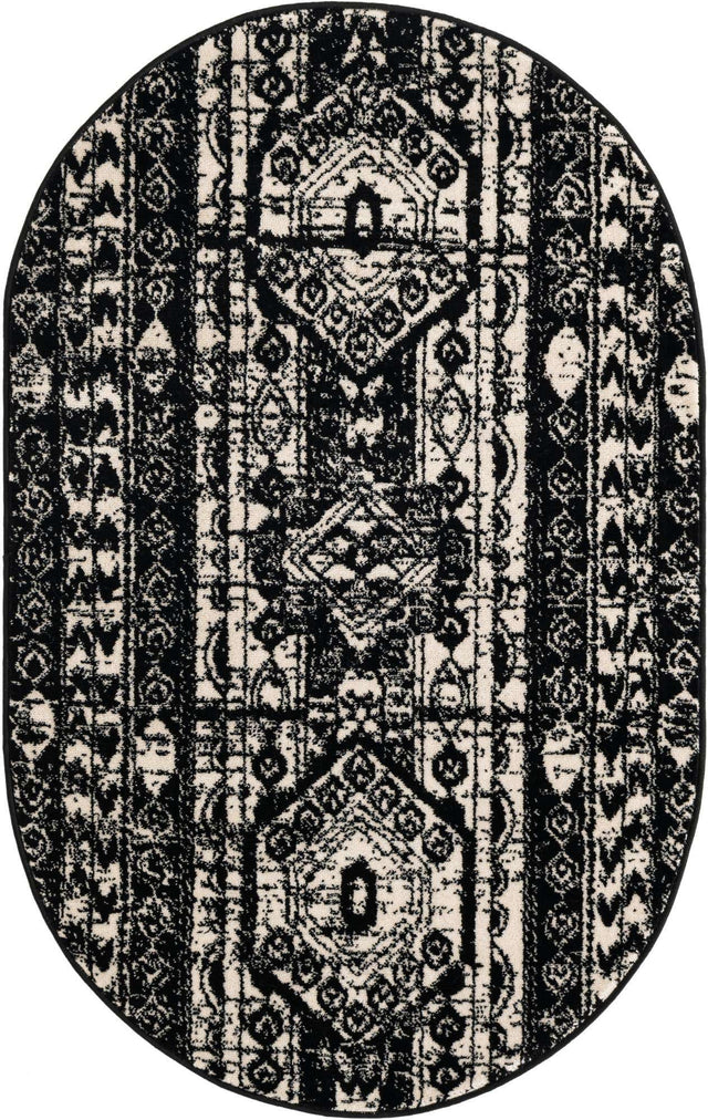 Black and White 3' 1 x 5' 3 Portland Oval Area Rug 85% Polypropylene & 15% Polyester Vintage Distressed Traditional Carpet for Home Decor for Sale at Rug Engine