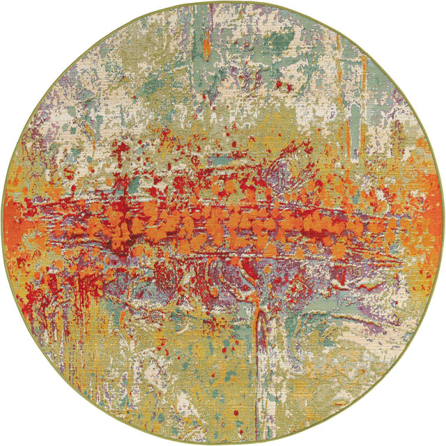 Multicolor 5' x 5' Outdoor Modern Round Area Rug Weather Resistant for Patio, Deck, Terrace, Balcony, Porch 100% Polypropylene Modern Outside Carpet for Sale at Rug Engine