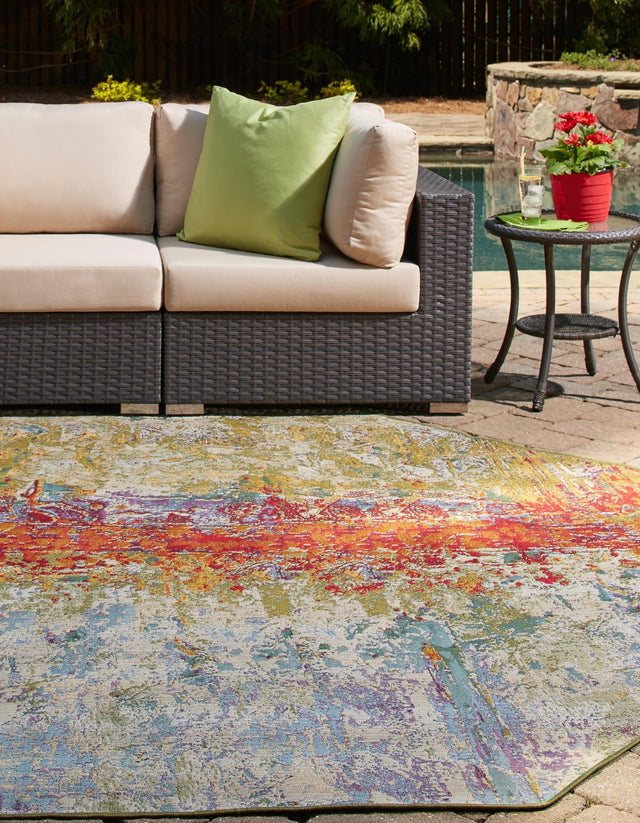 Multicolor 5' x 5' Outdoor Modern Octagon Area Rug Weather Resistant for Patio, Deck, Terrace, Balcony, Porch 100% Polypropylene Modern Outside Carpet for Sale at Rug Engine