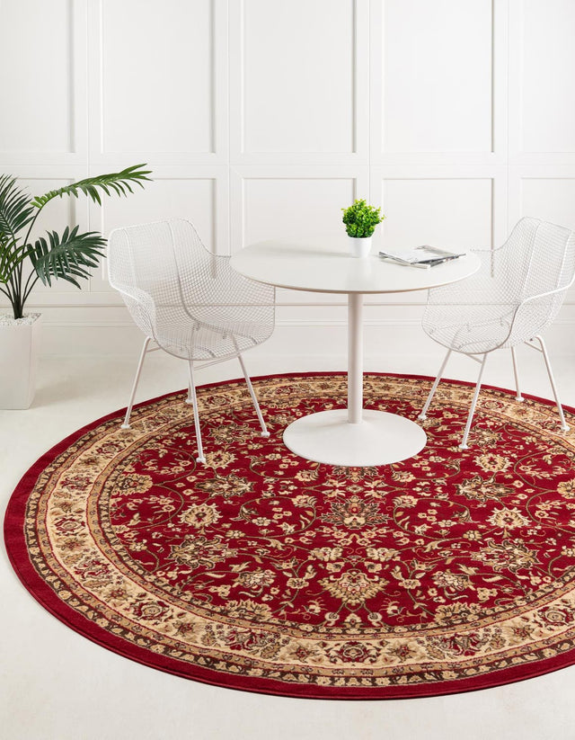 Burgundy 7' 10 x 7' 10 Sialk Hill Round Area Rug 100% Polypropylene Durable Easy Clean Classic Traditional Design Carpet for Interior Design for Sale at Rug Engine