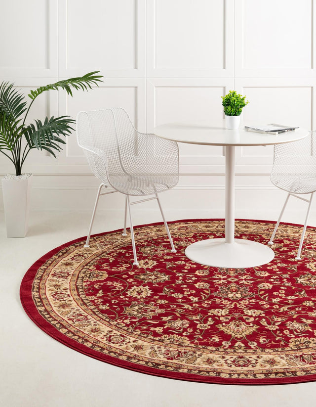 Burgundy 7' 10 x 7' 10 Sialk Hill Round Area Rug 100% Polypropylene Durable Easy Clean Classic Traditional Design Carpet for Interior Design for Sale at Rug Engine