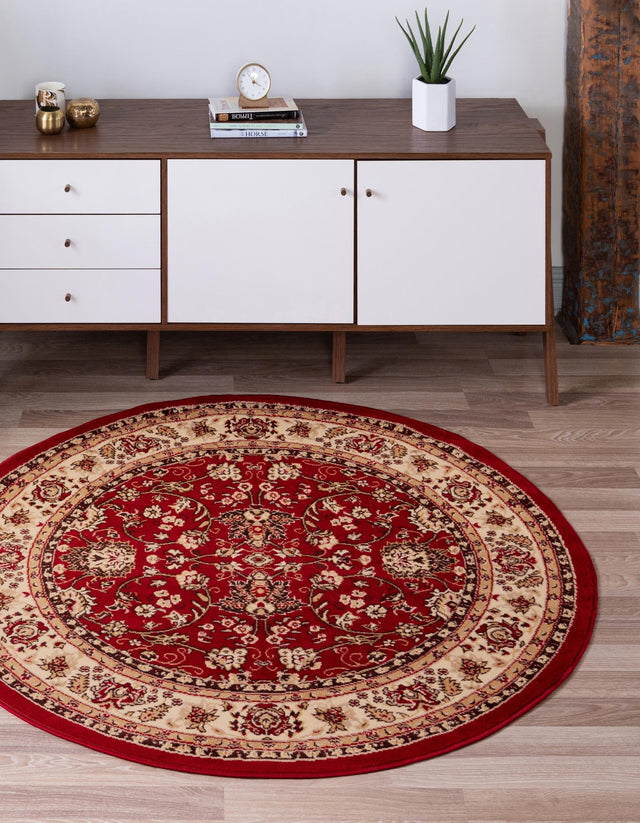 Burgundy 7' 10 x 7' 10 Sialk Hill Round Area Rug 100% Polypropylene Durable Easy Clean Classic Traditional Design Carpet for Interior Design for Sale at Rug Engine