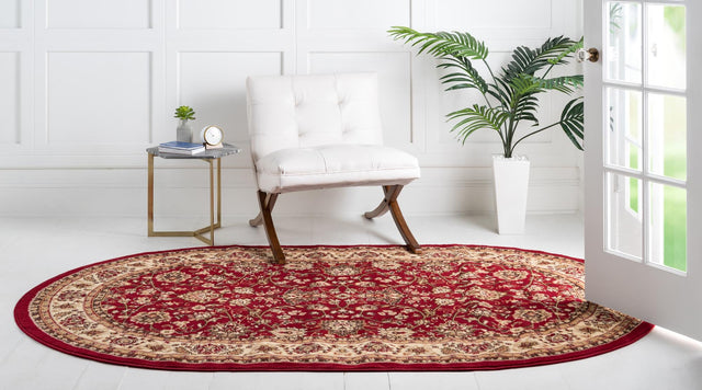Burgundy 5' 3 x 8' Sialk Hill Oval Area Rug 100% Polypropylene Durable Easy Clean Classic Traditional Design Carpet for Interior Design for Sale at Rug Engine