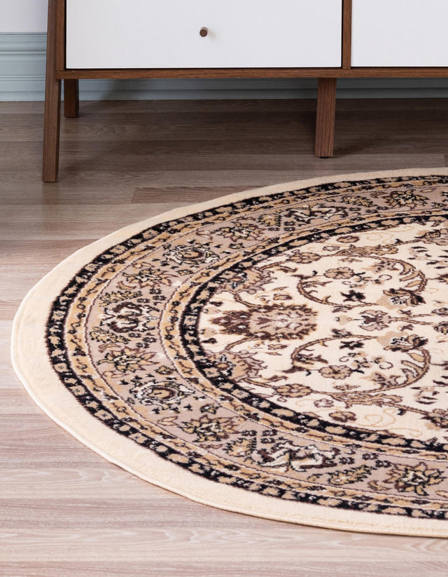 Ivory 5' 3 x 5' 3 Sialk Hill Round Area Rug 100% Polypropylene Durable Easy Clean Classic Traditional Design Carpet for Interior Design for Sale at Rug Engine
