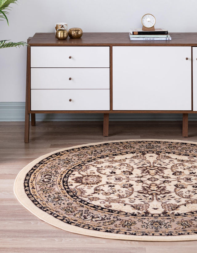 Ivory 10' x 10' Sialk Hill Round Area Rug 100% Polypropylene Durable Easy Clean Classic Traditional Design Carpet for Interior Design for Sale at Rug Engine