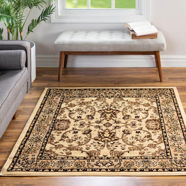 Ivory 10' x 10' Sialk Hill Square Area Rug 100% Polypropylene Durable Easy Clean Classic Traditional Design Carpet for Interior Design for Sale at Rug Engine