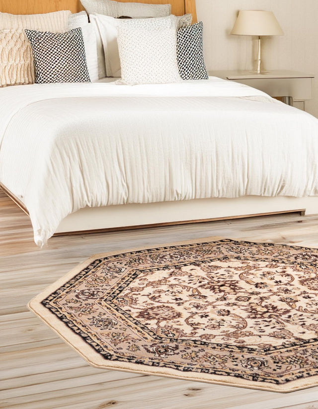 Ivory 7' 10 x 7' 10 Sialk Hill Octagon Area Rug 100% Polypropylene Durable Easy Clean Classic Traditional Design Carpet for Interior Design for Sale at Rug Engine
