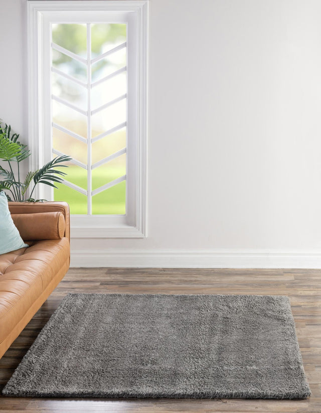 Gray 7' 11 x 7' 11 Solo Square Area Rug Thick Soft Touch Fluffy & Plush Shaggy Pile Durable Minimalist Carpet for Classic Interior Design for Sale at Rug Engine
