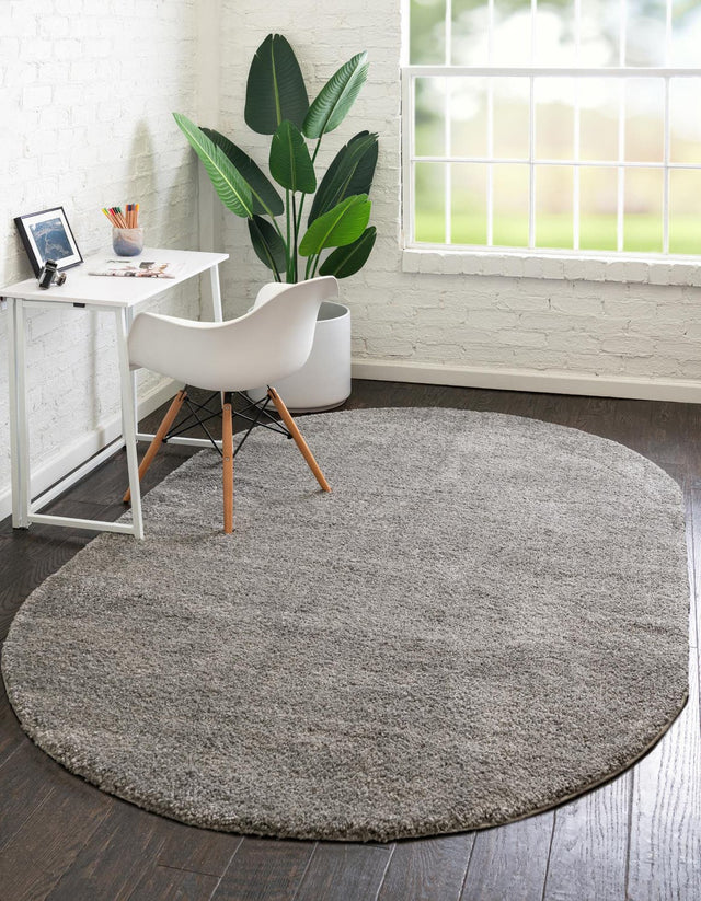 Gray 7' 11 x 10' Solo Oval Area Rug Thick Soft Touch Fluffy & Plush Shaggy Pile Durable Minimalist Carpet for Classic Interior Design for Sale at Rug Engine