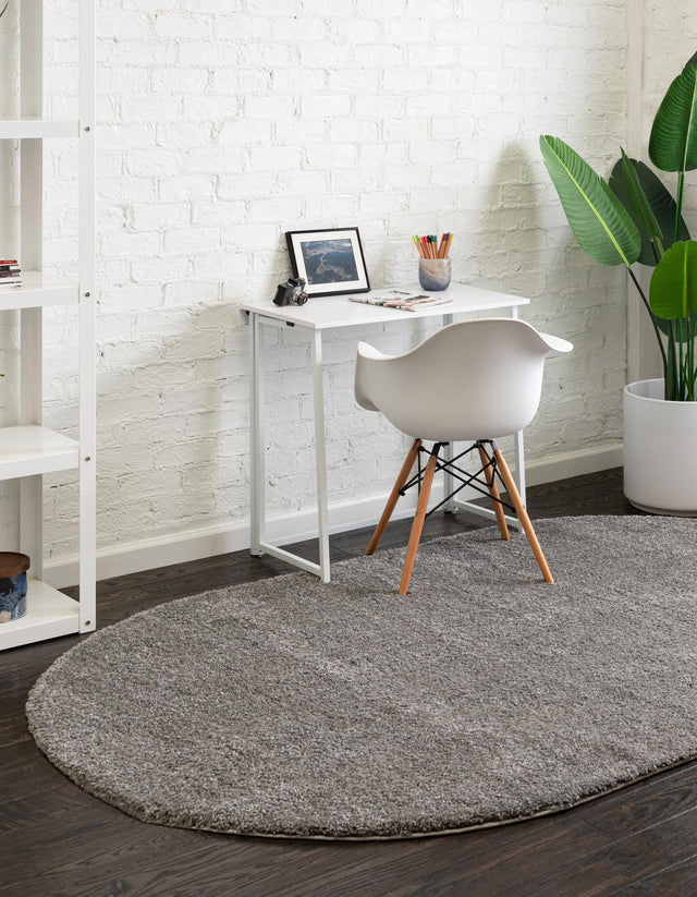 Gray 7' 11 x 10' Solo Oval Area Rug Thick Soft Touch Fluffy & Plush Shaggy Pile Durable Minimalist Carpet for Classic Interior Design for Sale at Rug Engine