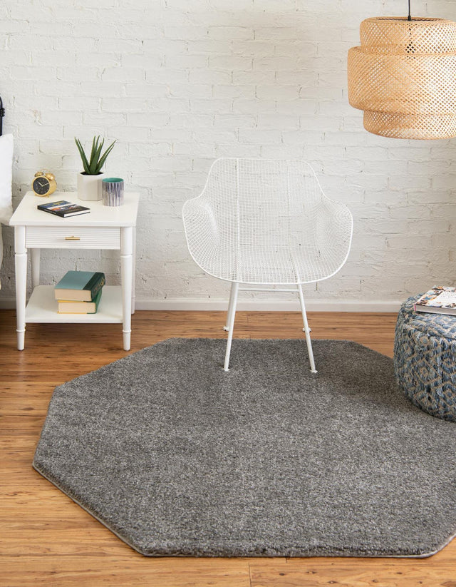 Gray 7' 11 x 7' 11 Solo Octagon Area Rug Thick Soft Touch Fluffy & Plush Shaggy Pile Durable Minimalist Carpet for Classic Interior Design for Sale at Rug Engine
