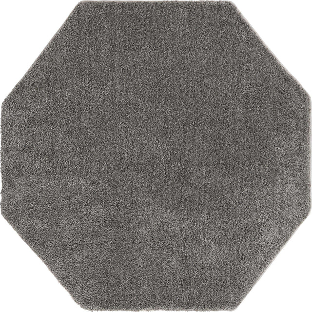 Gray 5' x 5' Solo Octagon Area Rug Thick Soft Touch Fluffy & Plush Shaggy Pile Durable Minimalist Carpet for Classic Interior Design for Sale at Rug Engine