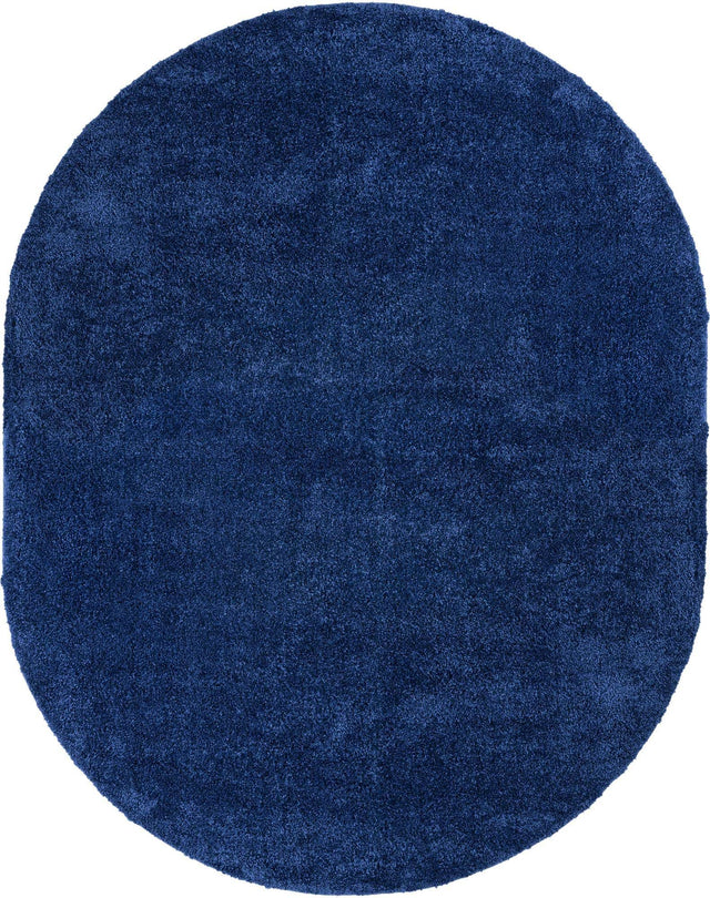 Navy Blue 7' 11 x 10' Solo Oval Area Rug Thick Soft Touch Fluffy & Plush Shaggy Pile Durable Minimalist Carpet for Classic Interior Design for Sale at Rug Engine