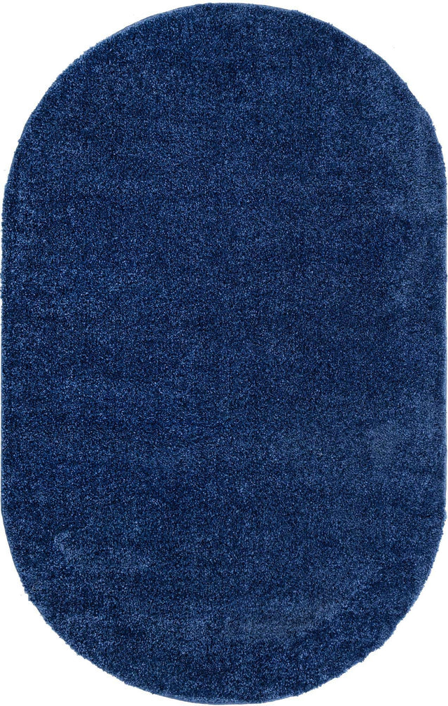Navy Blue 5' x 8' Solo Oval Area Rug Thick Soft Touch Fluffy & Plush Shaggy Pile Durable Minimalist Carpet for Classic Interior Design for Sale at Rug Engine