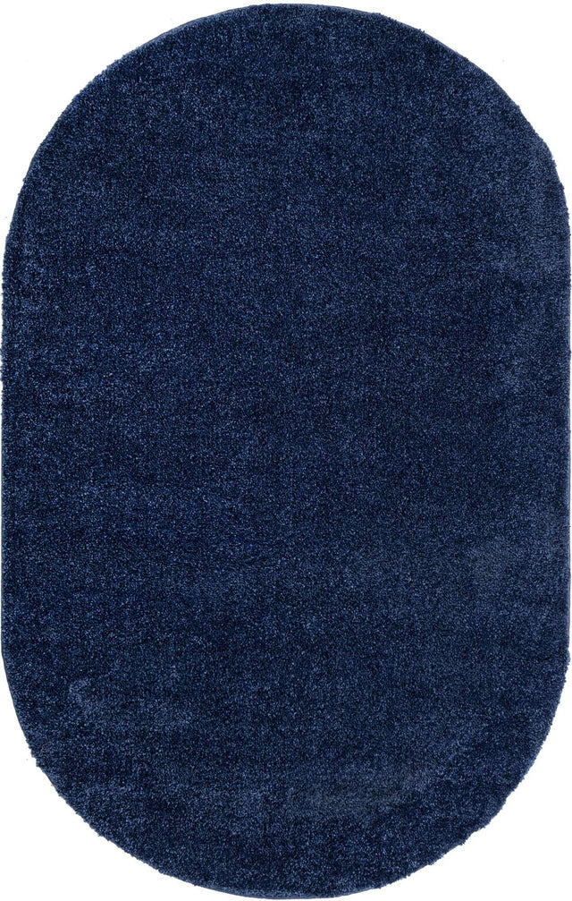 Navy Blue 3' 3 x 5' 3 Solo Oval Area Rug Thick Soft Touch Fluffy & Plush Shaggy Pile Durable Minimalist Carpet for Classic Interior Design for Sale at Rug Engine