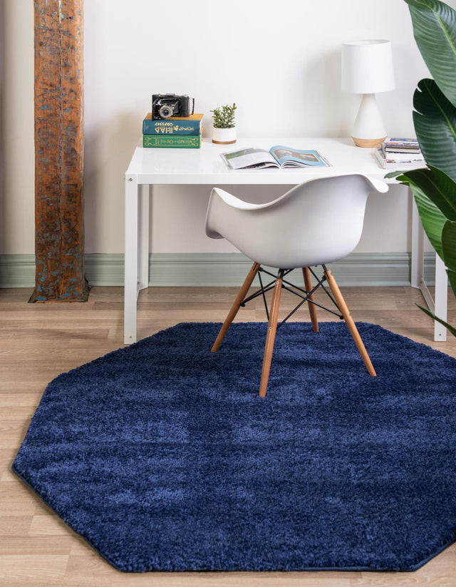 Navy Blue 7' 11 x 7' 11 Solo Octagon Area Rug Thick Soft Touch Fluffy & Plush Shaggy Pile Durable Minimalist Carpet for Classic Interior Design for Sale at Rug Engine