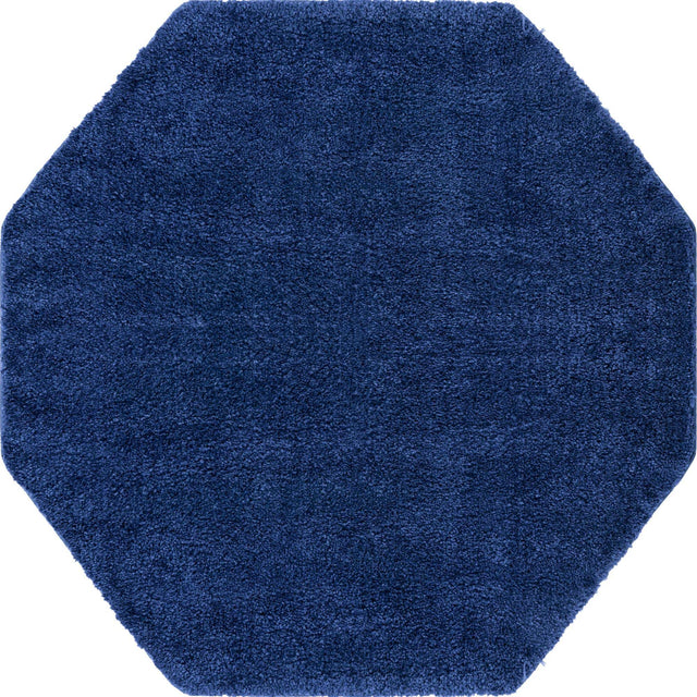 Navy Blue 5' x 5' Solo Octagon Area Rug Thick Soft Touch Fluffy & Plush Shaggy Pile Durable Minimalist Carpet for Classic Interior Design for Sale at Rug Engine