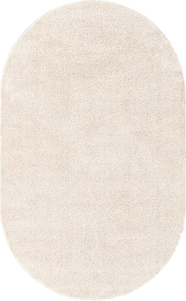Ivory 7' 11 x 10' Solo Oval Area Rug Thick Soft Touch Fluffy & Plush Shaggy Pile Durable Minimalist Carpet for Classic Interior Design for Sale at Rug Engine