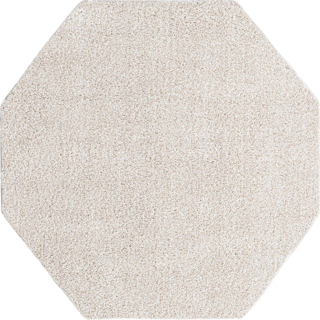 Ivory 5' x 5' Solo Octagon Area Rug Thick Soft Touch Fluffy & Plush Shaggy Pile Durable Minimalist Carpet for Classic Interior Design for Sale at Rug Engine