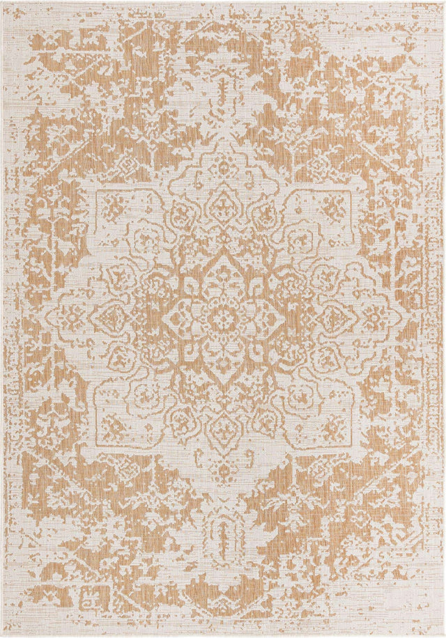 Beige 7' 1 x 10' Jill Zarin Outdoor Rectangle Area Rug Weather Resistant for Patio, Deck, Terrace, Balcony, Porch Durable 100% Polypropylene Carpet for Outside for Sale at Rug Engine