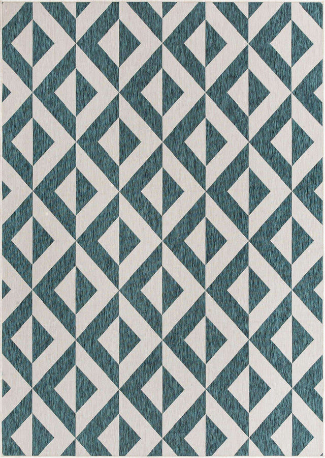 Teal 7' 1 x 10' Jill Zarin Outdoor Rectangle Area Rug Weather Resistant for Patio, Deck, Terrace, Balcony, Porch Durable 100% Polypropylene Carpet for Outside for Sale at Rug Engine