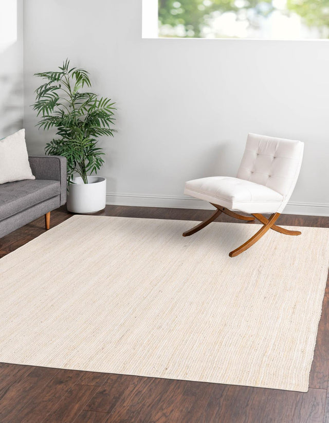 White 8' x 8' Braided Jute Square Area Rug 100% Jute Hand Braided Natural Eco-Friendly Boho Style Carpet for Living Rooms Dining Office Space Dorms for Sale at Rug Engine