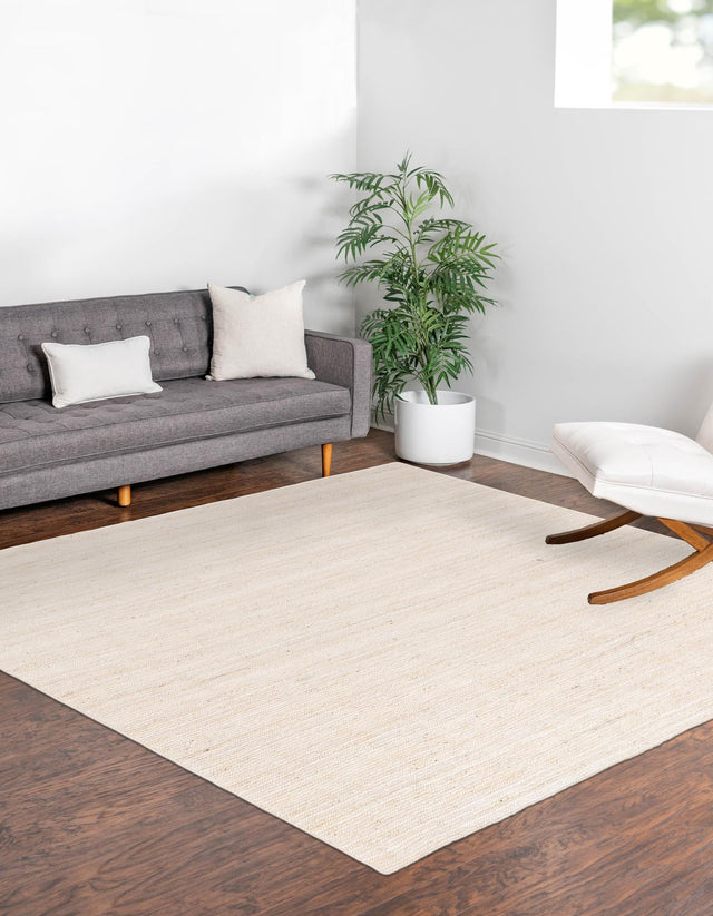 White 8' x 8' Braided Jute Square Area Rug 100% Jute Hand Braided Natural Eco-Friendly Boho Style Carpet for Living Rooms Dining Office Space Dorms for Sale at Rug Engine