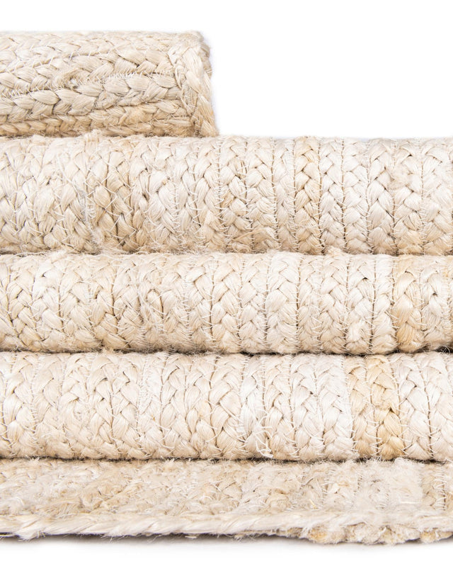 White 8' x 8' Braided Jute Square Area Rug 100% Jute Hand Braided Natural Eco-Friendly Boho Style Carpet for Living Rooms Dining Office Space Dorms for Sale at Rug Engine