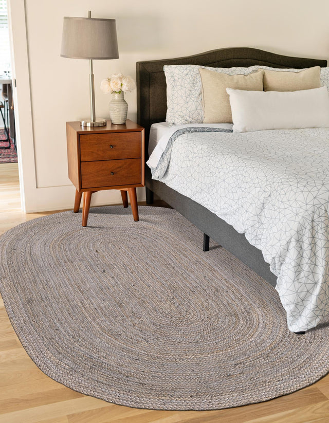 Gray 5' 1 x 8' Braided Jute Oval Area Rug 100% Jute Hand Braided Natural Eco-Friendly Boho Style Carpet for Living Rooms Dining Office Space Dorms for Sale at Rug Engine