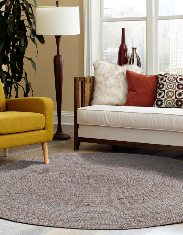 Gray 5' 1 x 5' 1 Braided Jute Round Area Rug 100% Jute Hand Braided Natural Eco-Friendly Boho Style Carpet for Living Rooms Dining Office Space Dorms for Sale at Rug Engine