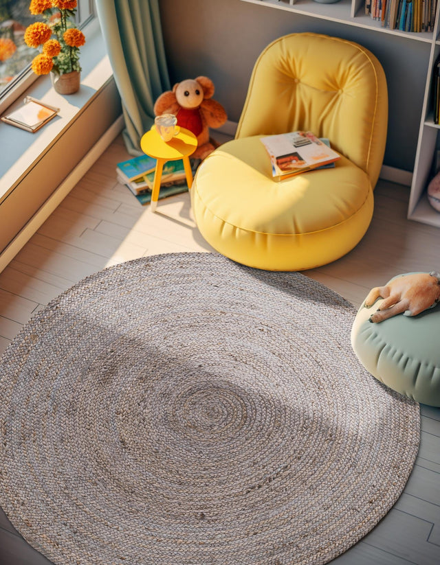 Gray 3' 3 x 3' 3 Braided Jute Round Area Rug 100% Jute Hand Braided Natural Eco-Friendly Boho Style Carpet for Living Rooms Dining Office Space Dorms for Sale at Rug Engine