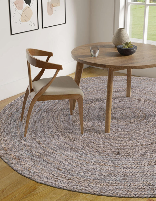 Gray 8' x 8' Braided Jute Round Area Rug 100% Jute Hand Braided Natural Eco-Friendly Boho Style Carpet for Living Rooms Dining Office Space Dorms for Sale at Rug Engine