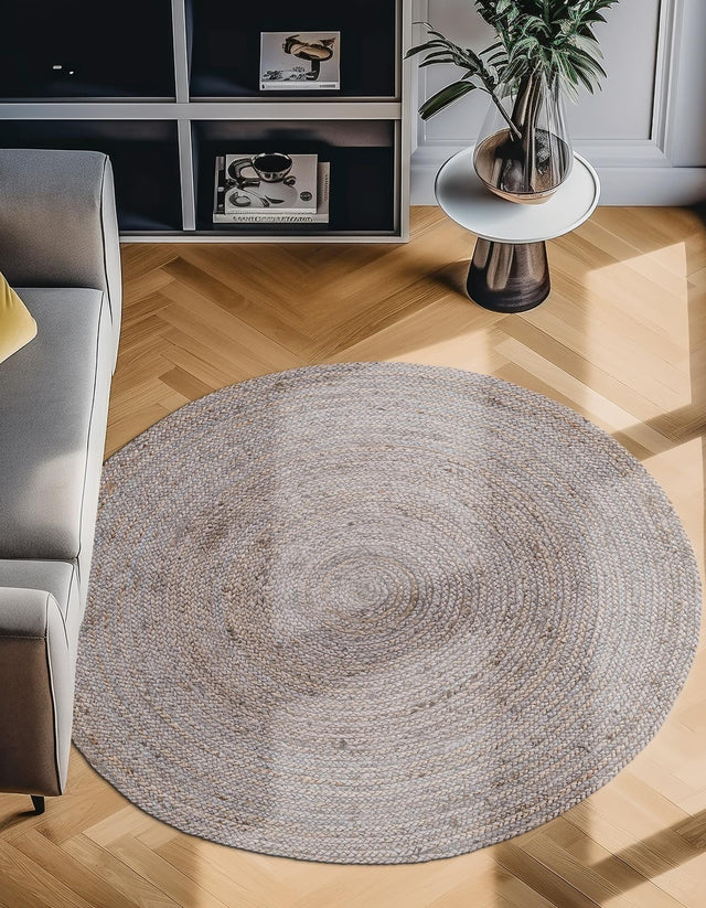 Gray 8' x 8' Braided Jute Round Area Rug 100% Jute Hand Braided Natural Eco-Friendly Boho Style Carpet for Living Rooms Dining Office Space Dorms for Sale at Rug Engine