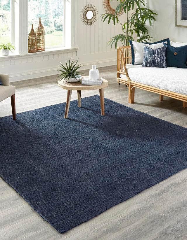 Navy Blue 8' x 8' Braided Jute Square Area Rug 100% Jute Hand Braided Natural Eco-Friendly Boho Style Carpet for Living Rooms Dining Office Space Dorms for Sale at Rug Engine