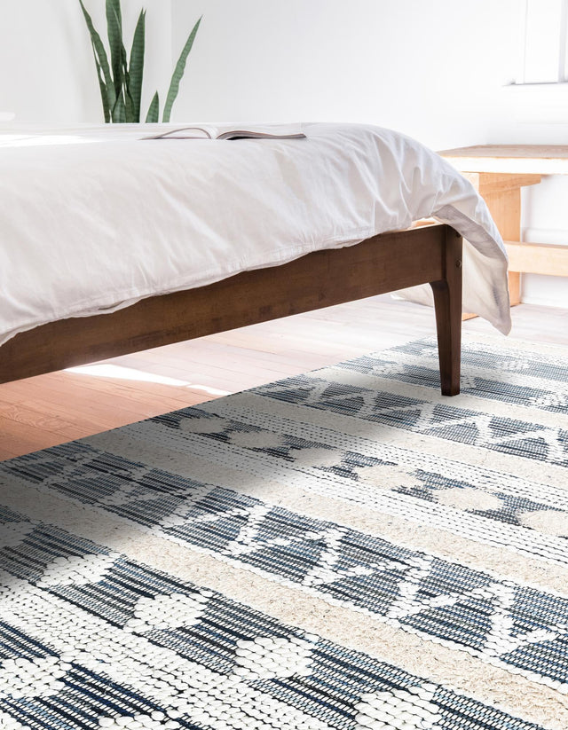 Ivory 4' 1 x 6' 1 Cotton Chindi Rectangle Area Rug Geometric Boho Carpet Mat for Interior Design Home Decor for Sale at Rug Engine