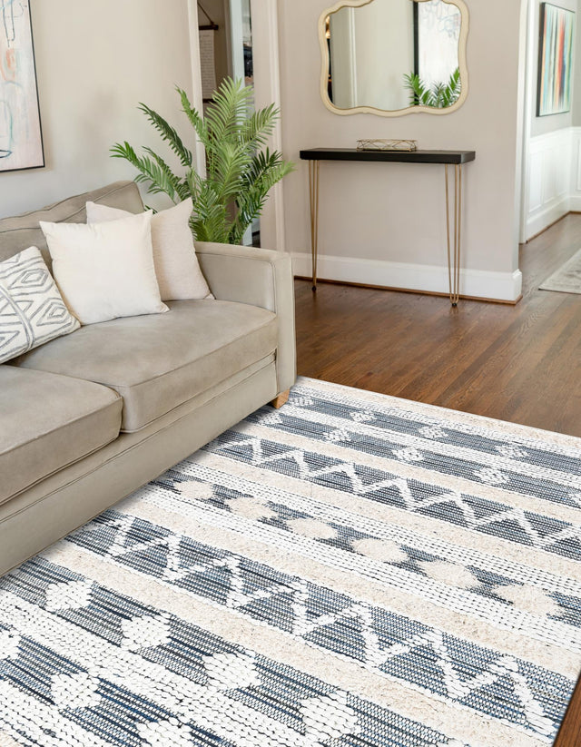 Ivory 5' 1 x 8' Cotton Chindi Rectangle Area Rug Geometric Boho Carpet Mat for Interior Design Home Decor for Sale at Rug Engine
