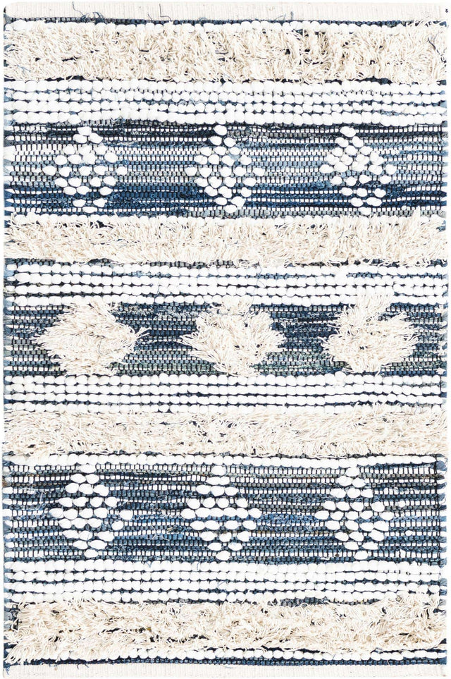 Ivory 2' x 3' 1 Cotton Chindi Rectangle Area Rug Geometric Boho Carpet Mat for Interior Design Home Decor for Sale at Rug Engine