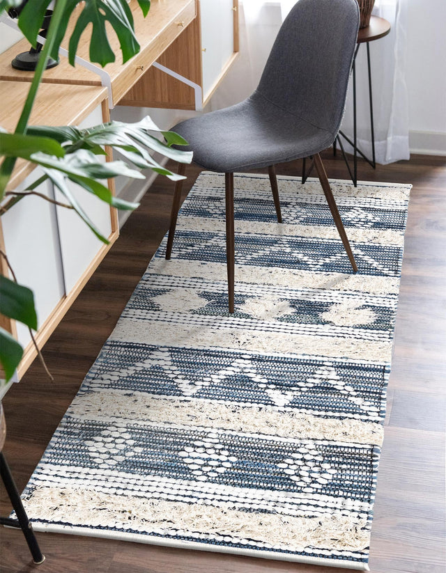 Ivory 2' 2 x 6' 1 Cotton Chindi Runner Area Rug Geometric Boho Carpet Mat for Interior Design Home Decor for Sale at Rug Engine