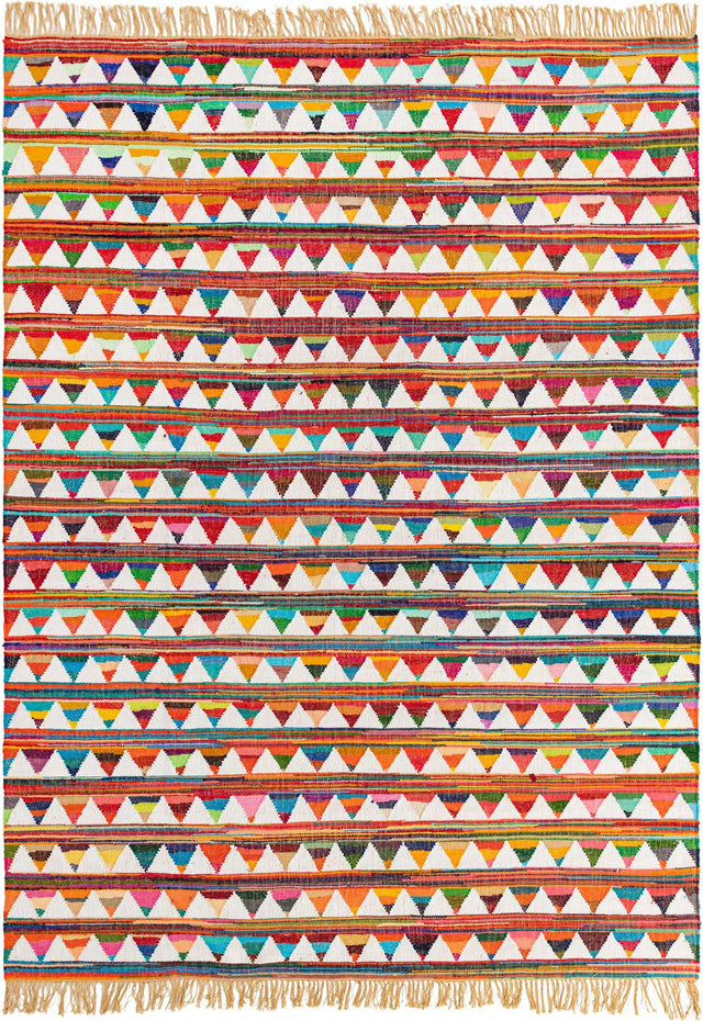 Multicolor 9' x 12' Chindi Trellis Rectangle Area Rug Natural Eco-Friendly Cotton Geometric Pattern Carpet for Living Dining Room Office Bedrooms for Sale at Rug Engine