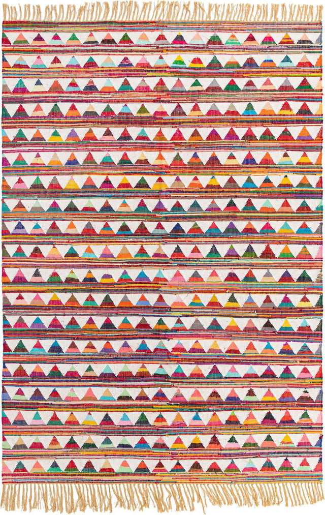 Multicolor 8' x 11' Chindi Trellis Rectangle Area Rug Natural Eco-Friendly Cotton Geometric Pattern Carpet for Living Dining Room Office Bedrooms for Sale at Rug Engine