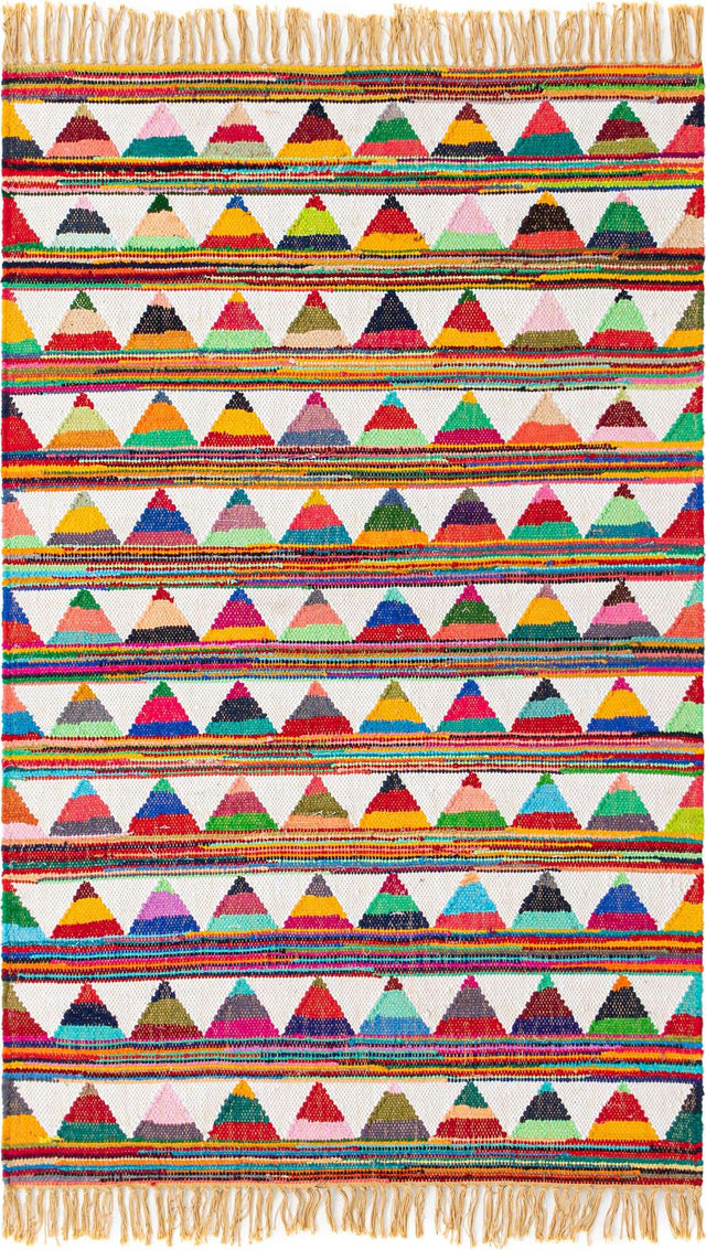Multicolor 4' 1 x 6' 1 Chindi Trellis Rectangle Area Rug Natural Eco-Friendly Cotton Geometric Pattern Carpet for Living Dining Room Office Bedrooms for Sale at Rug Engine