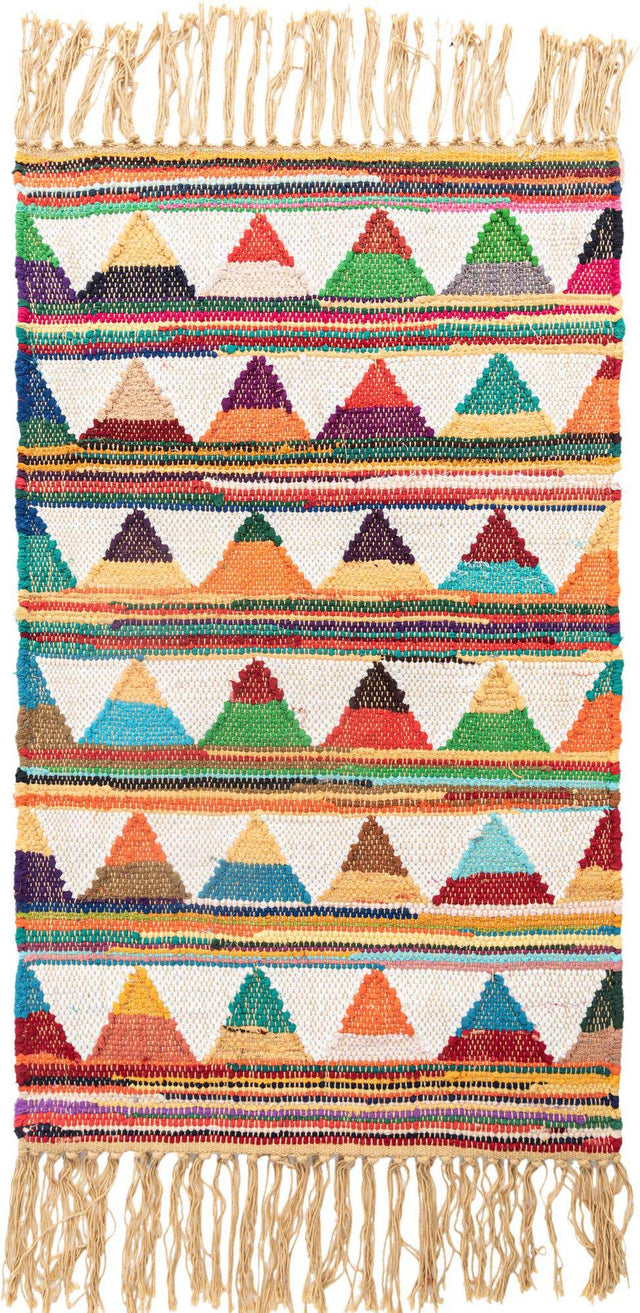 Multicolor 2' x 3' 1 Chindi Trellis Rectangle Area Rug Natural Eco-Friendly Cotton Geometric Pattern Carpet for Living Dining Room Office Bedrooms for Sale at Rug Engine