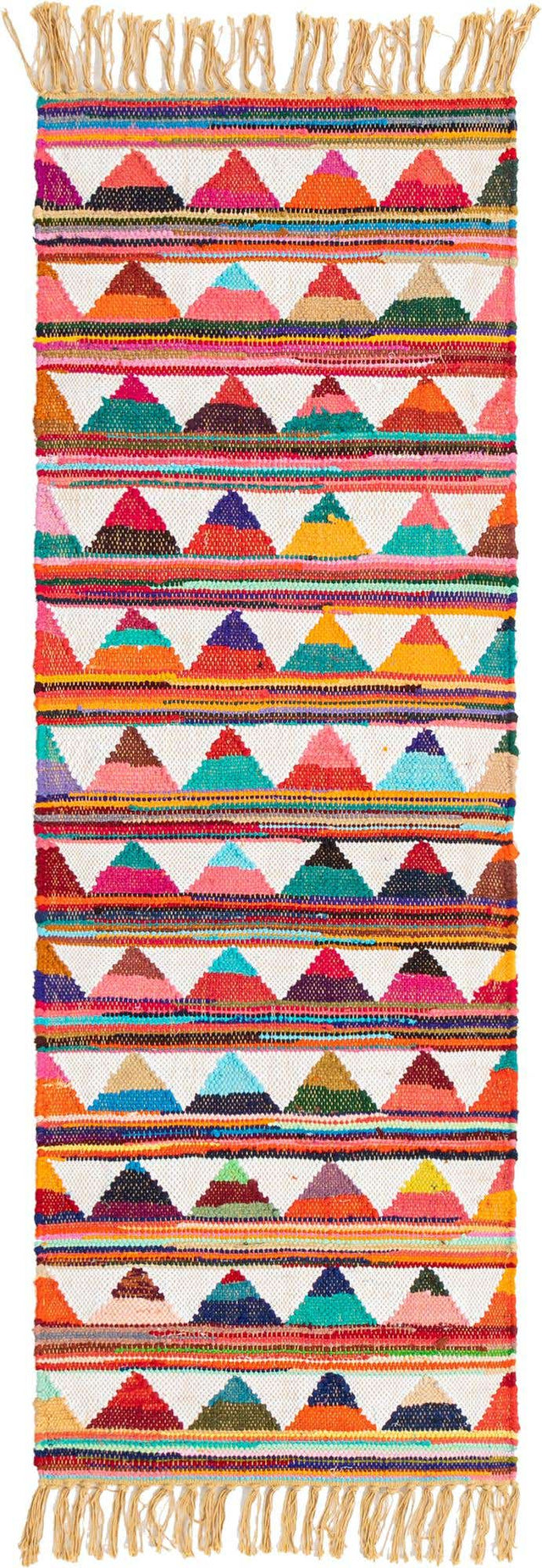 Multicolor 2' 2 x 6' 1 Chindi Trellis Runner Area Rug Natural Eco-Friendly Cotton Geometric Pattern Carpet for Living Dining Room Office Bedrooms for Sale at Rug Engine