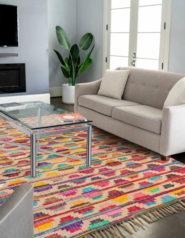 Multicolor 7' 1 x 10' Chindi Trellis Rectangle Area Rug Natural Eco-Friendly Cotton Geometric Pattern Carpet for Living Dining Room Office Bedrooms for Sale at Rug Engine