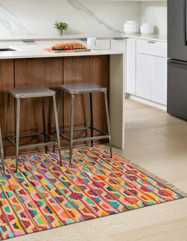 Multicolor 7' 1 x 10' Chindi Trellis Rectangle Area Rug Natural Eco-Friendly Cotton Geometric Pattern Carpet for Living Dining Room Office Bedrooms for Sale at Rug Engine