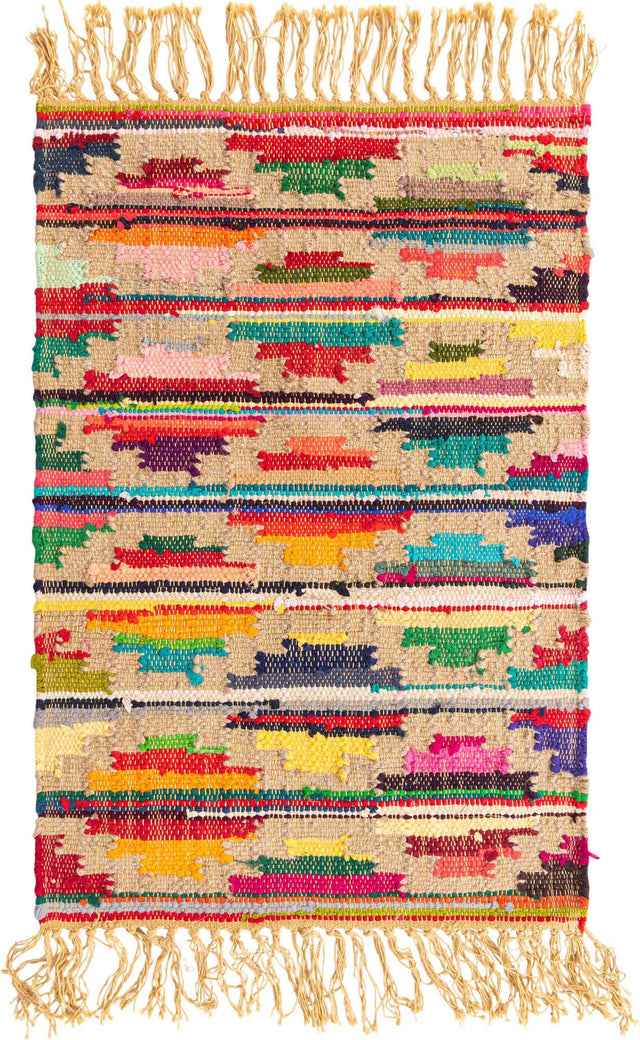 Multicolor 2' x 3' 1 Chindi Trellis Rectangle Area Rug Natural Eco-Friendly Cotton Geometric Pattern Carpet for Living Dining Room Office Bedrooms for Sale at Rug Engine