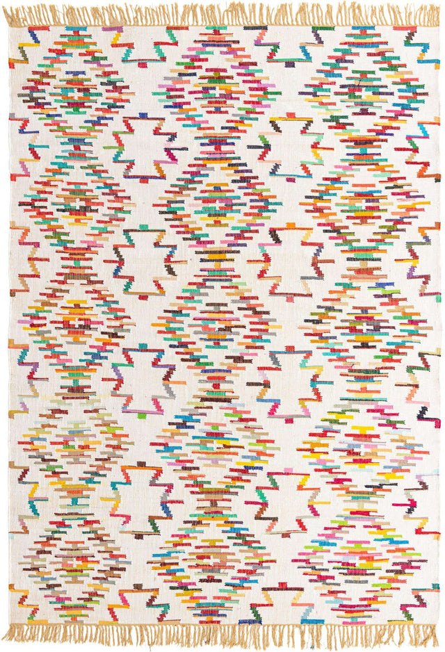 Multicolor 9' x 12' Chindi Trellis Rectangle Area Rug Natural Eco-Friendly Cotton Geometric Pattern Carpet for Living Dining Room Office Bedrooms for Sale at Rug Engine