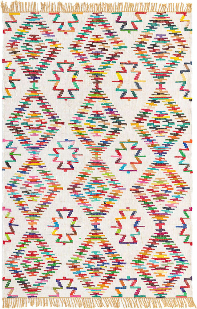 Multicolor 7' 1 x 10' Chindi Trellis Rectangle Area Rug Natural Eco-Friendly Cotton Geometric Pattern Carpet for Living Dining Room Office Bedrooms for Sale at Rug Engine
